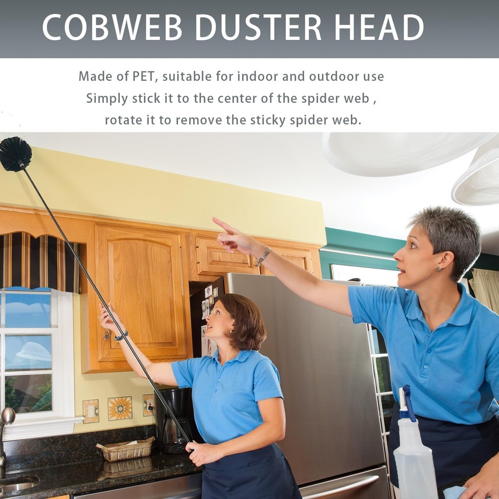 4 Pcs Microfiber Cobweb Duster with 100" Extension Pole,Bendable Ceiling Fan Dus