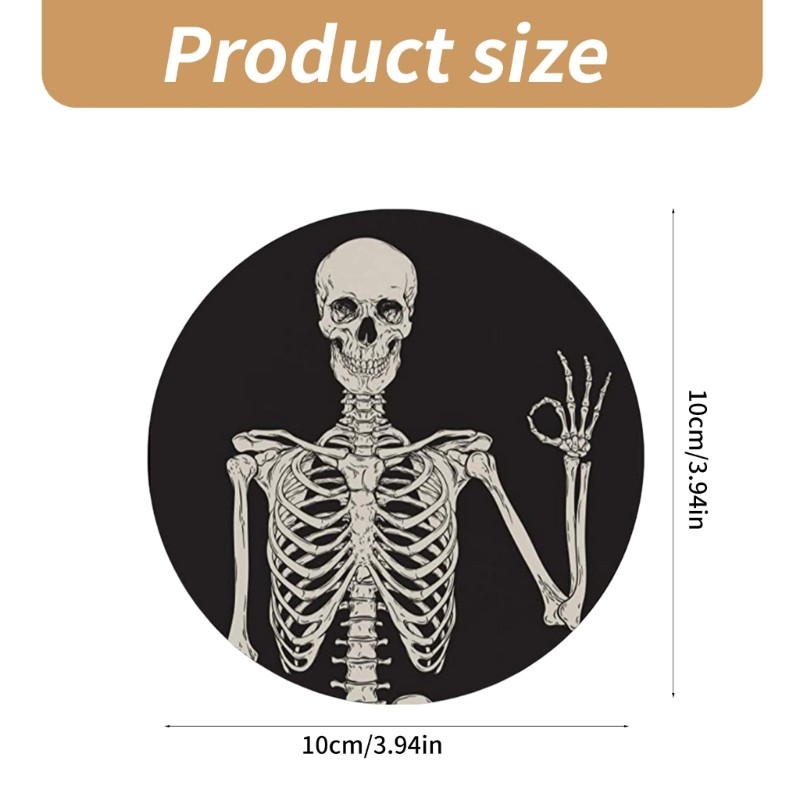 6Pcs Skeleton Skull Pattern Coasters Ceramic Stone Round Cup Mats Table Coaster
