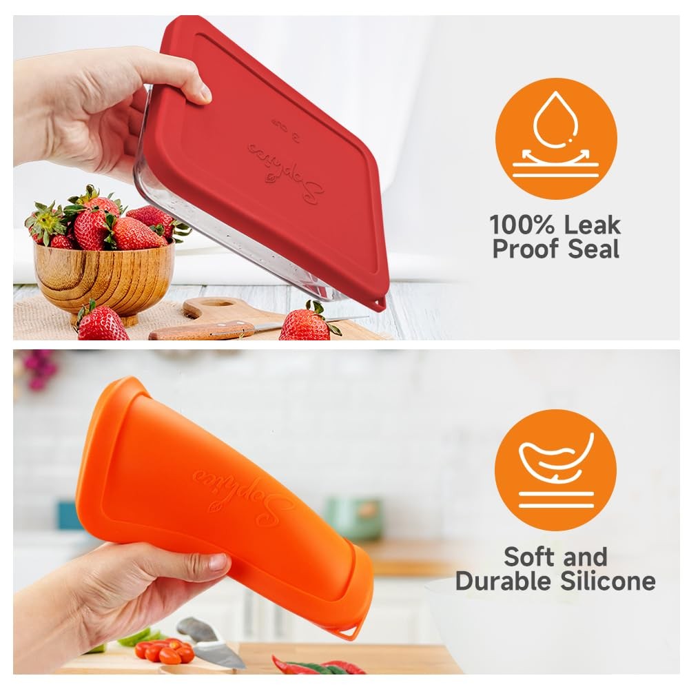 Sophico 3 Cup Rectangle Silicone Storage Cover Lids Replacement for Pyrex MIX