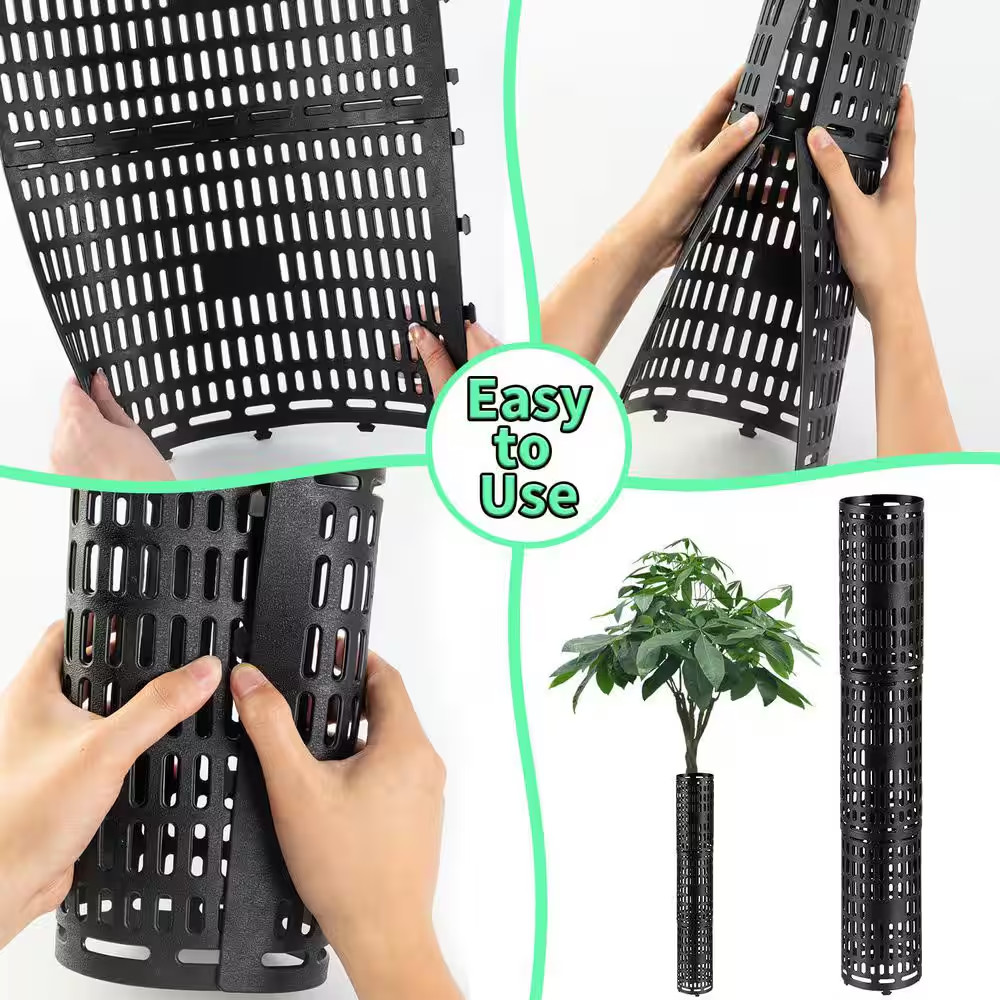 15 In. Black Plastic Tree Guard Tree Protector Expandable Ventilated Plant Suppo