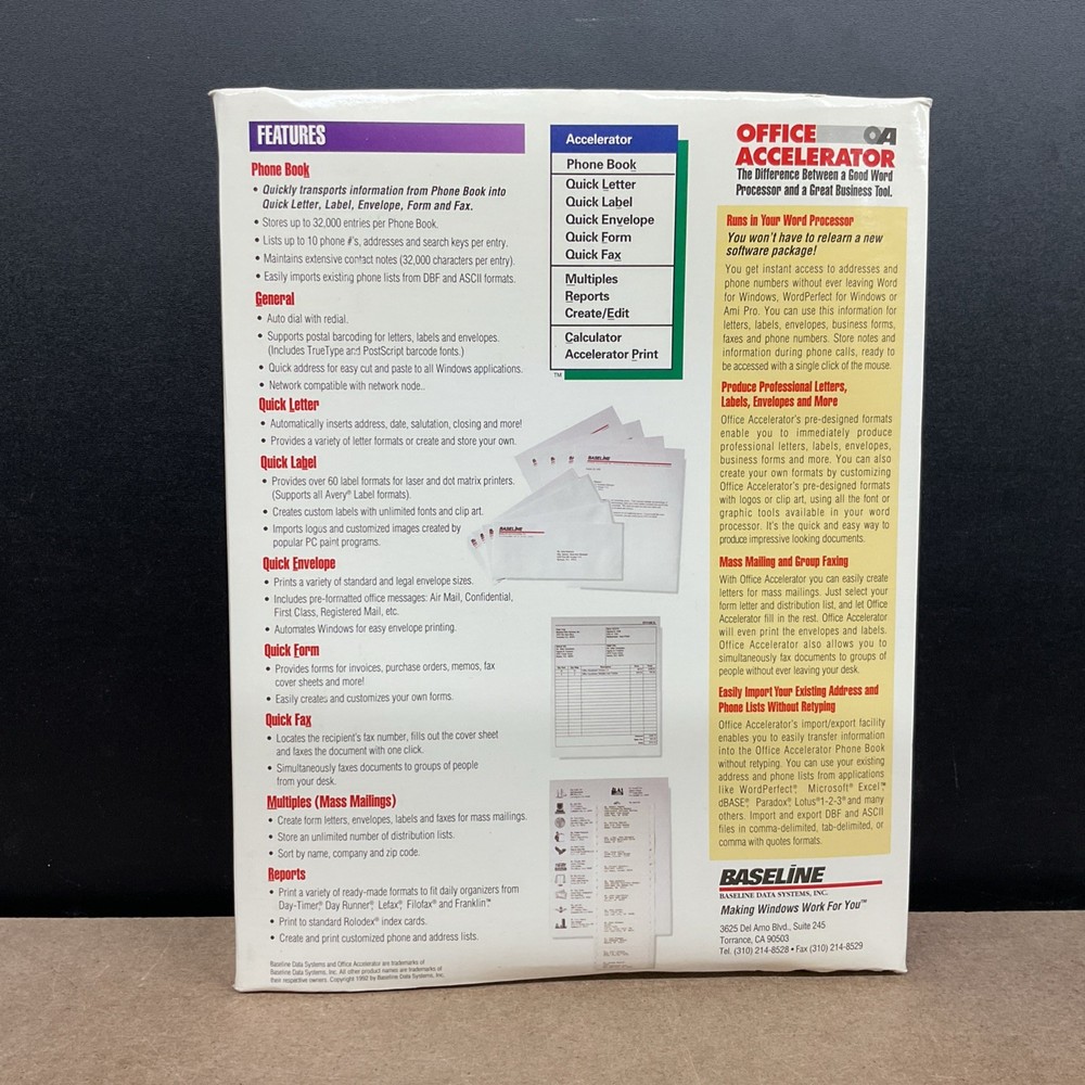 Baseline Data Systems OA Office Accelerator Version 2.1 MS-DOS Factory Sealed