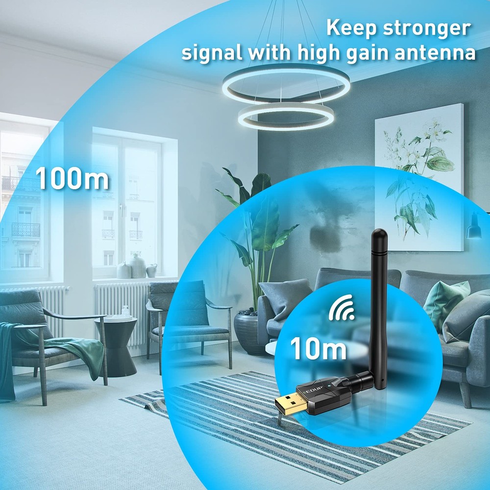 Long Range USB Bluetooth 5.1 Adapter for PC Black