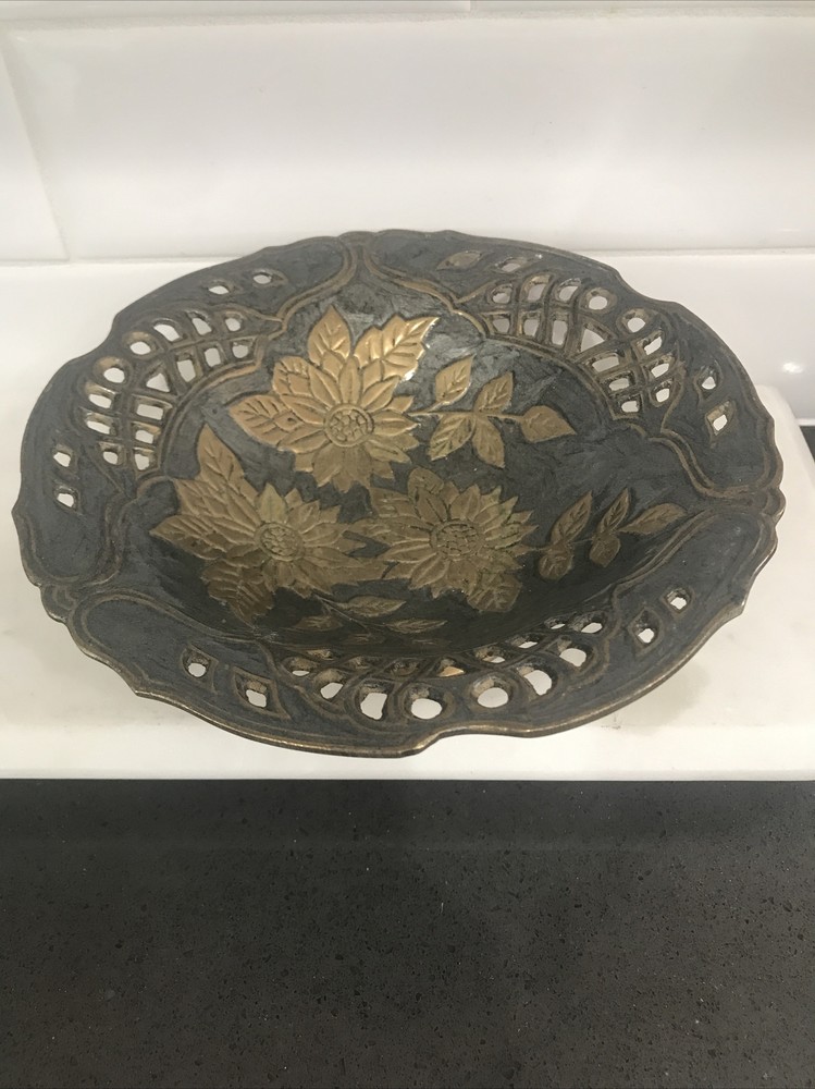 Brass Flower Design Dish Footed