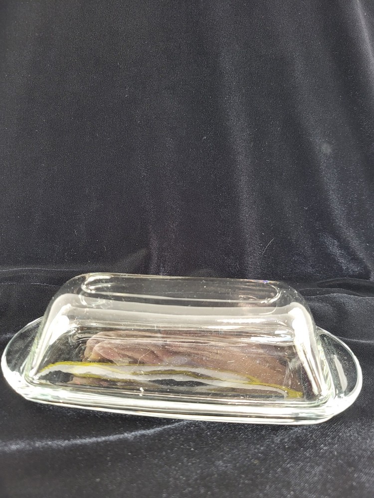 Clear Glass Butter Dish With Lid 7.5" Long