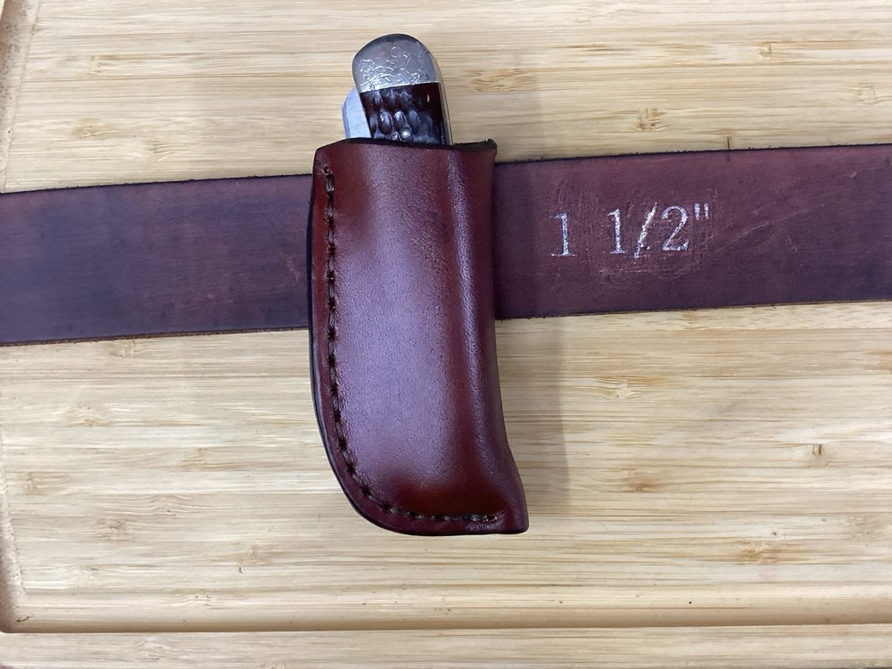 Trapper Size Leather Folding Knife Belt Loop Sheath (Sheath Only)