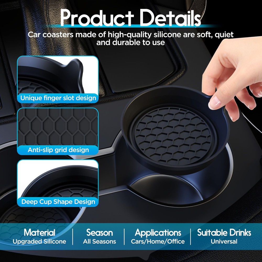 Universal Waterproof Car Cup Holders - Non-Slip Sift-Proof Coasters 4 Pack