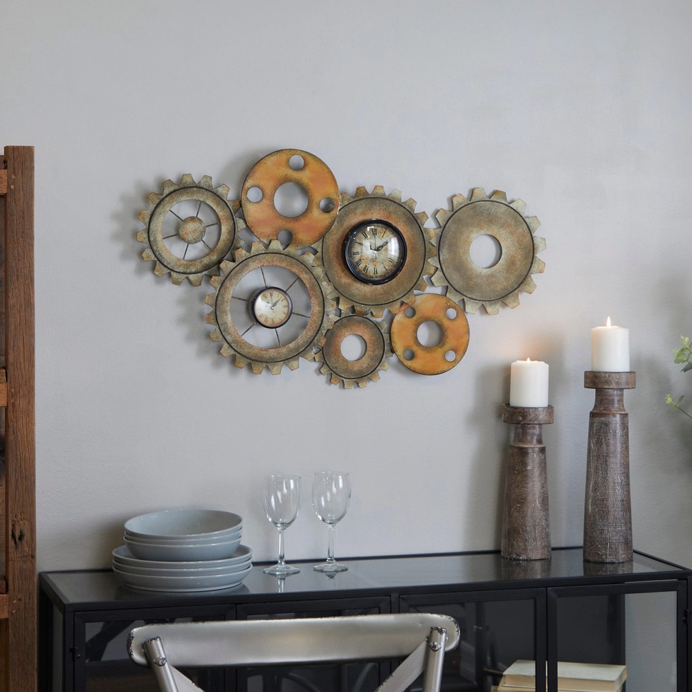 Brown Metal Gear Decorative Wall Clock