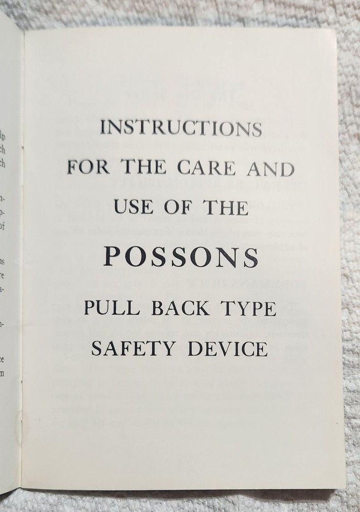 1959 & 1968- Possons Pullback Safety Devices Maintain Adjust Die Setting Manual