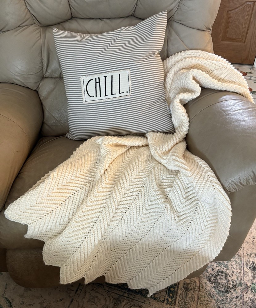 Handmade Afghan Lap Blanket Cream Color