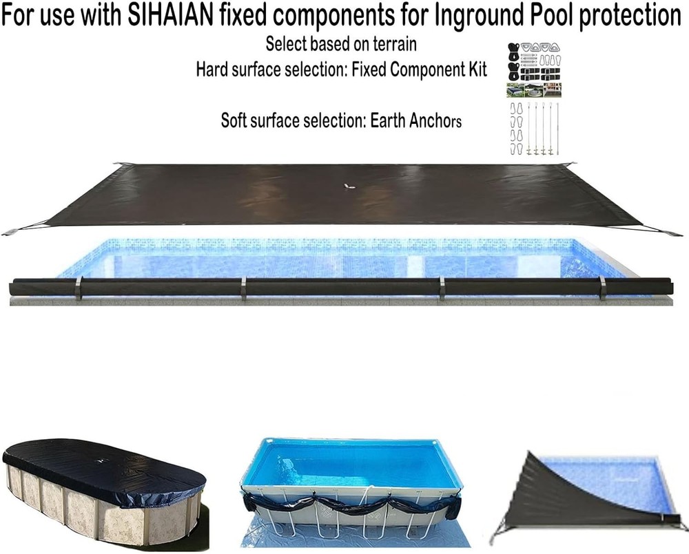 SIHAIAN 18x36Ft Rectangular Pool Cover with Side Storage for Oval / Rectangle