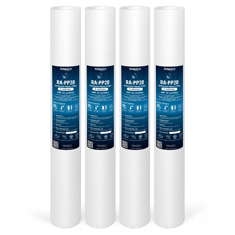 Ronaqua 5 Micron Standard 20" x 2.5" Sediment Water Filter Cartridge Set of 4