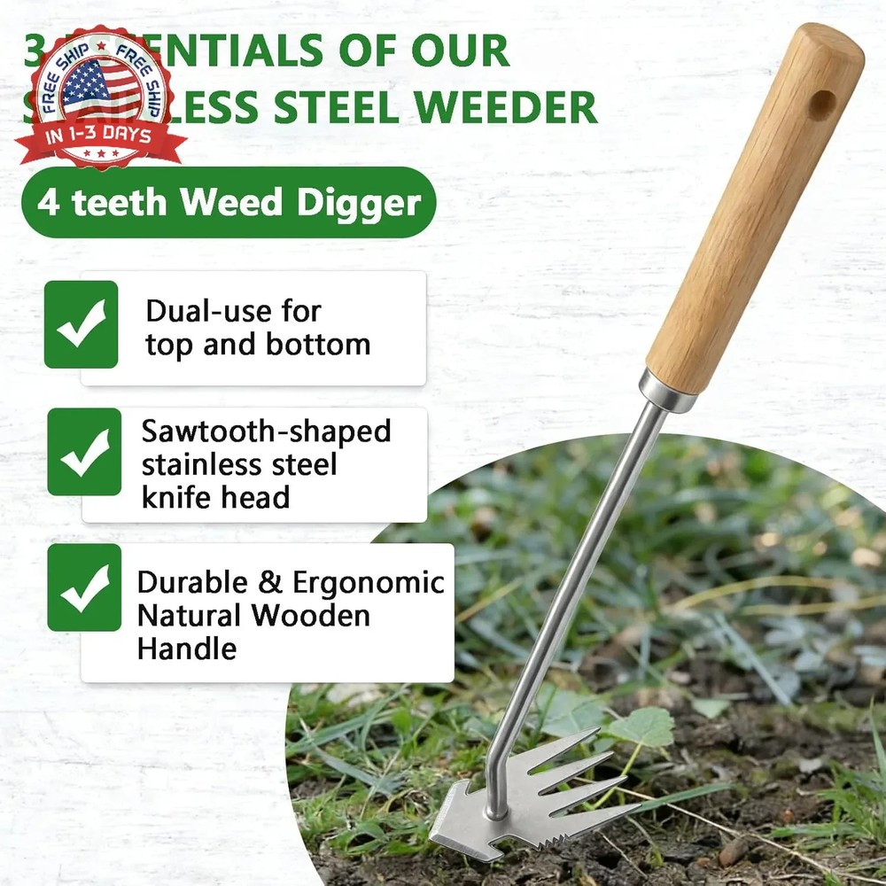 Weed Puller Tool, 2 Pack Garden Tools with 4 Teeth Weed Puller and Uprooting Wee