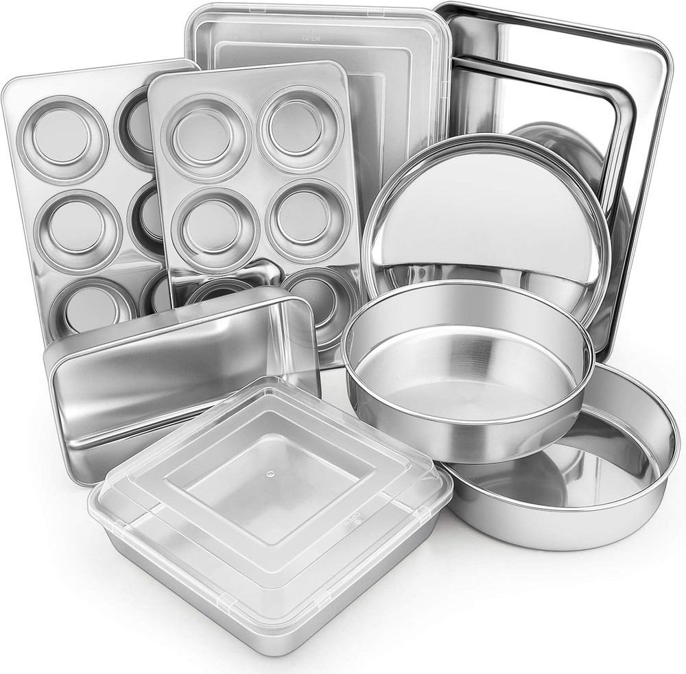 12-Piece Stainless Steel Bakeware Sets, Metal Baking Pan Set Include round Cake