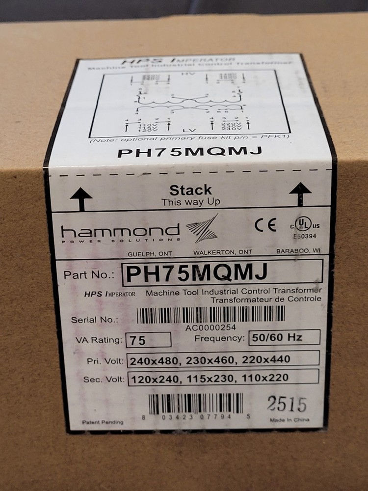 Hammond HPS Imperator 75 VA Industrial Control Transformer Panel Mount PH75MQMJ