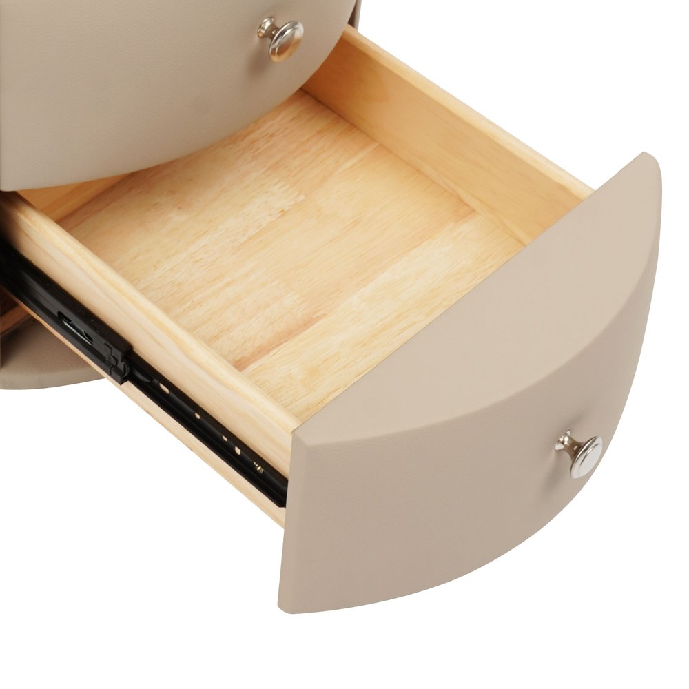 Nightstand with Wireless Charging , LED Nightstand with Leather Surface Round
