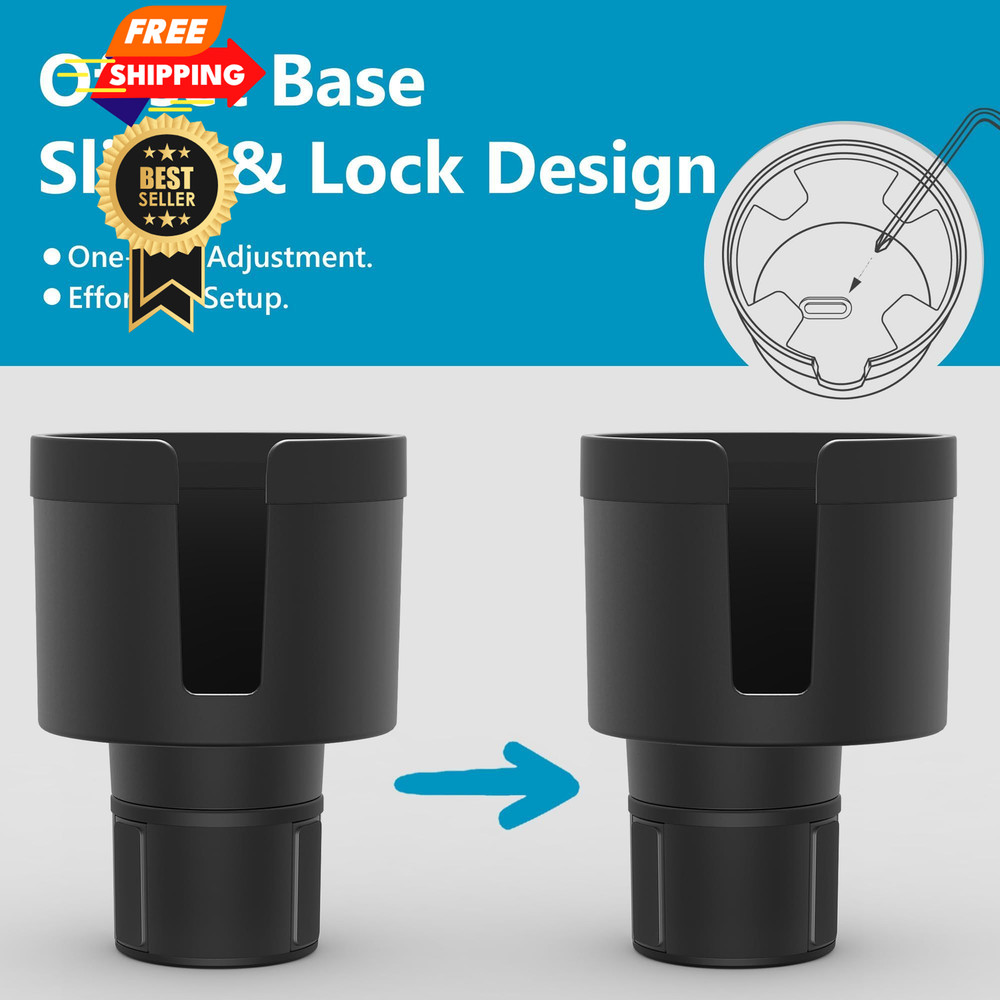 Seven Sparta Car Cup Holder Expander with Adjustable Base, Medium*1, Black
