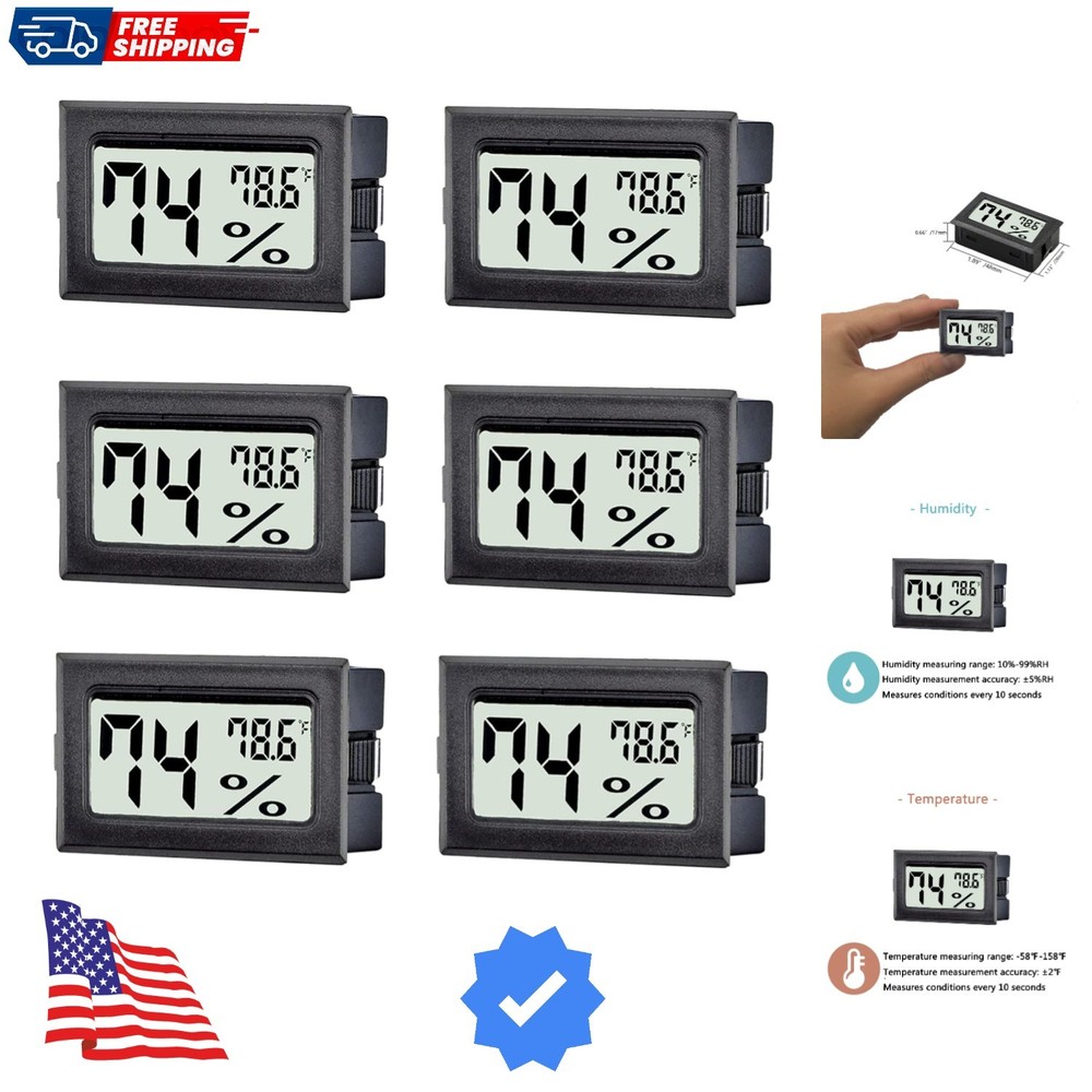 Compact 6 Pack Digital Humidity & Temperature Gauges for Indoor Climate Control