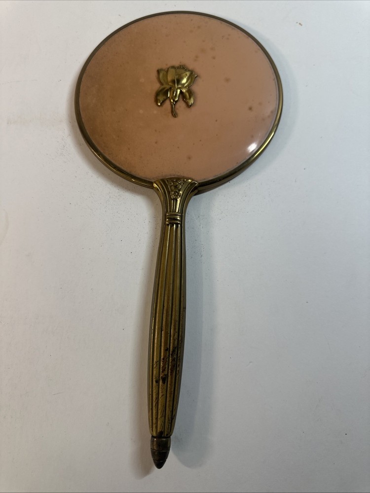 Antique 1940's Copper Double Sided Hand Mirror Ornate Handle