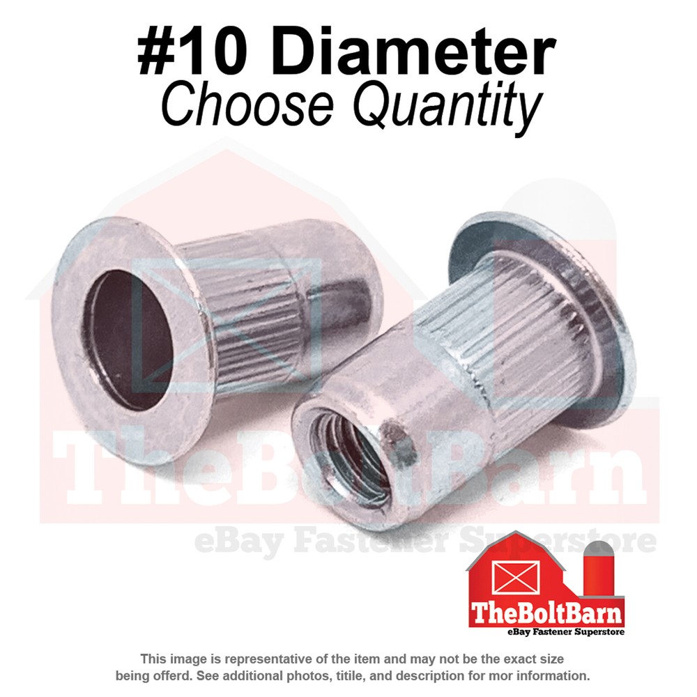 #10-32 Aluminum Large Flange Knurled Body Rivet Nuts Plain (Pick Quantity)