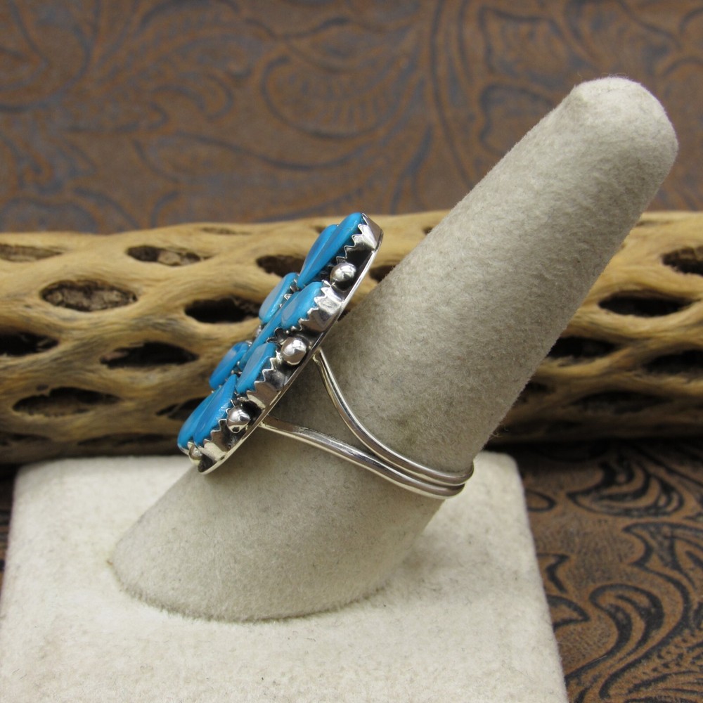 *Sterling Silver Turquoise Cluster Ring Size 9