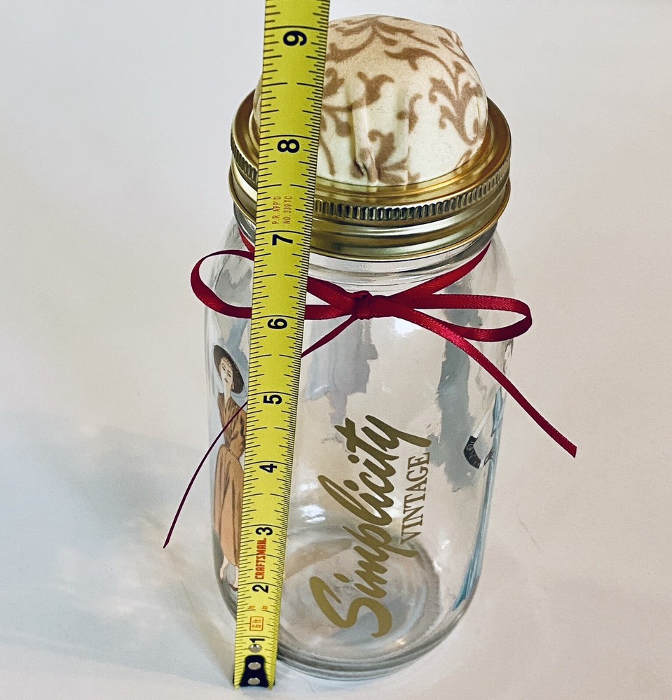 SIMPLICITY VINTAGE STORAGE JAR WITH PIN CUSHION TOP. BUTTON THREAD STORAGE