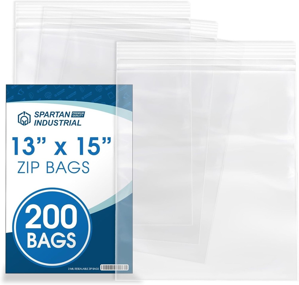13" x 15" Clear Reclosable Zip Bags - 200 Count Waterproof Storage Solution