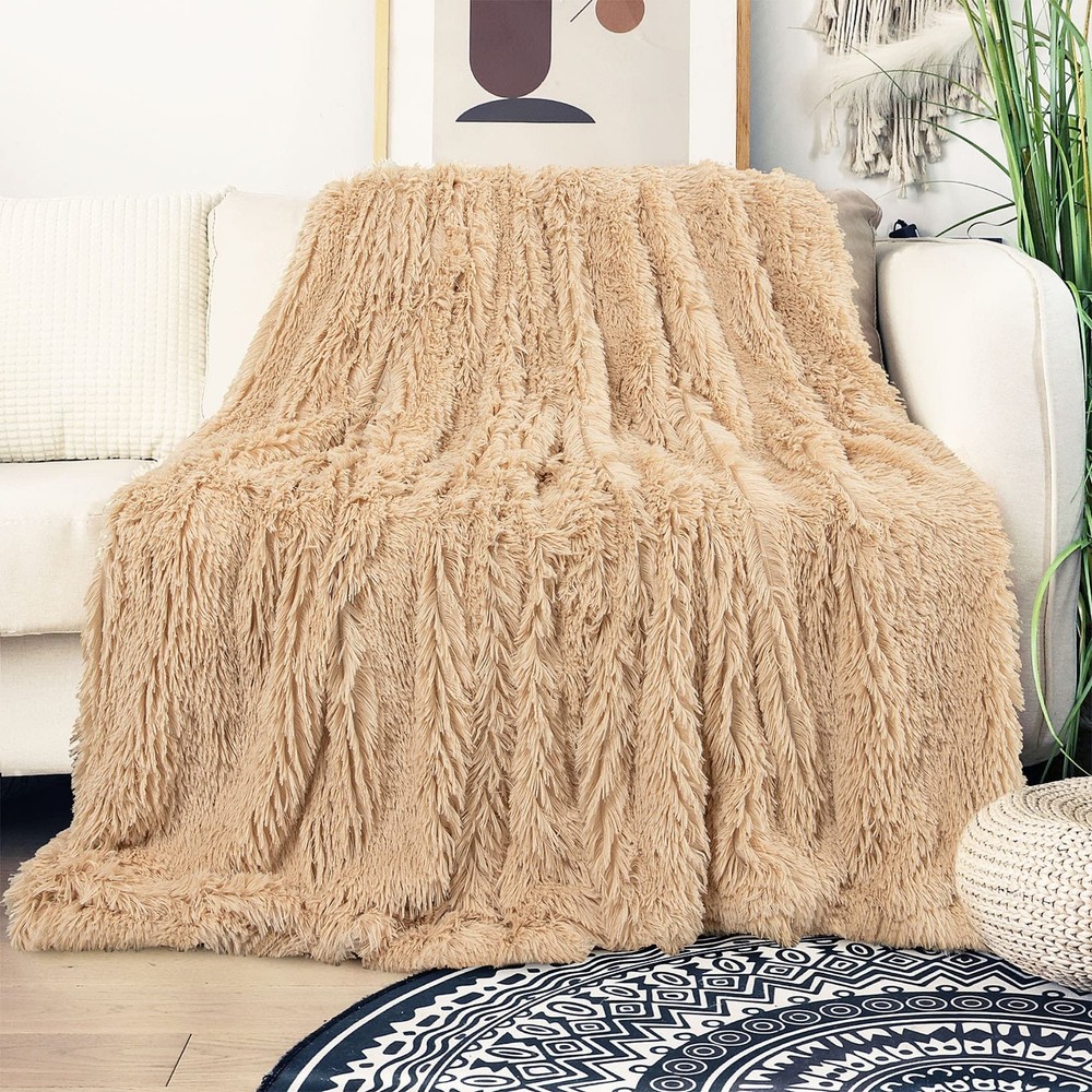 Decorative Extra Soft Faux Fur Throw Blanket 50"x60",Solid Reversible Fuzzy L...
