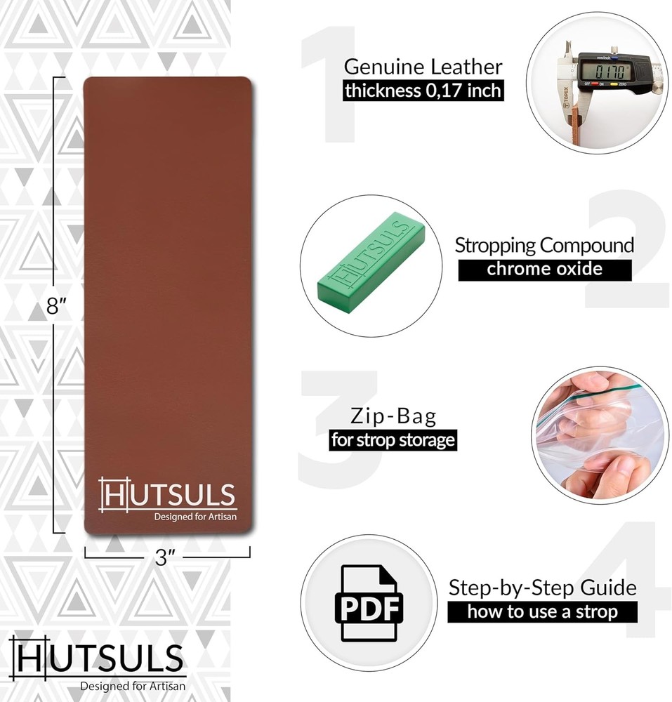 Brown Leather Strop with Compound - Get Razor-Sharp Edges with Stropping Kit, Gr