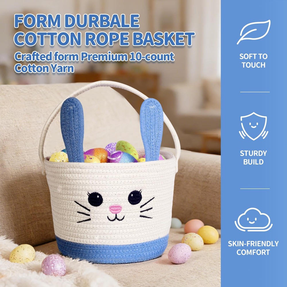 Lightilunar Easter Basket, Empty Bunny Basket, Woven Basket with Soft Handle,...