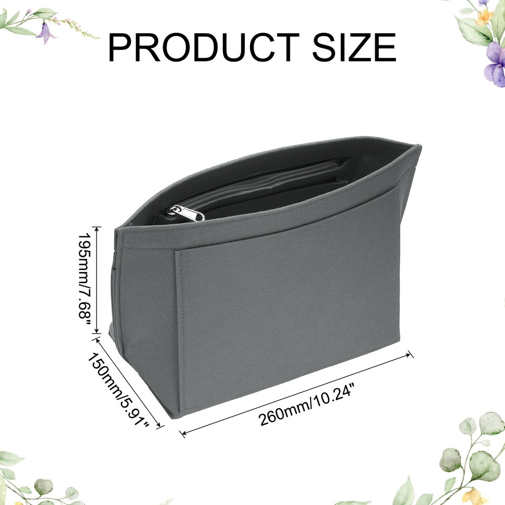 Purse Organizer Insert, Medium Felt Handbag Organizer with Zipper, Light Gray