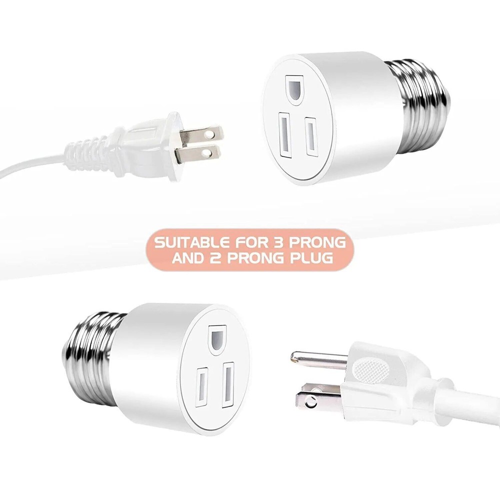 E26/E27 Light Socket to Plug Adapter 2/3 Prong Light Bulb Socket Adapter Outlet