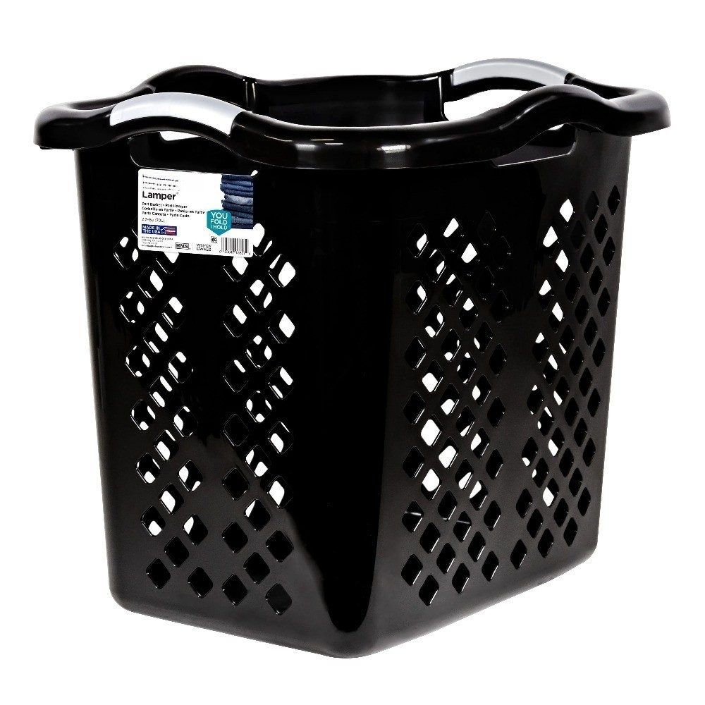 (2 Pack) 2-Bushel Laundry Basket, Plastic, Black, Adults/Tweens​