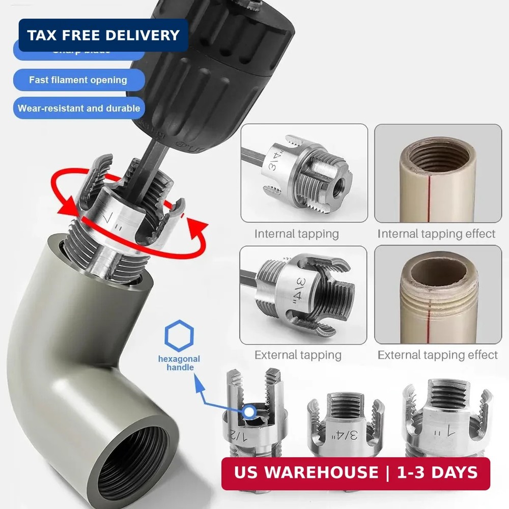 Wolfride 3Pcs Pipe Thread Cutting Tool, Integrated Internal & External Pipe Thre