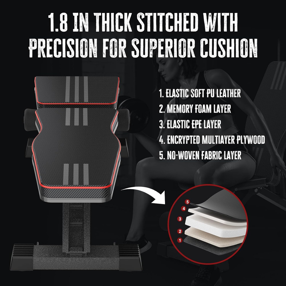 Multi-Function 6 in 1 Weight Bench Set - Leg Press, Preacher Curl Rack, Adjustab