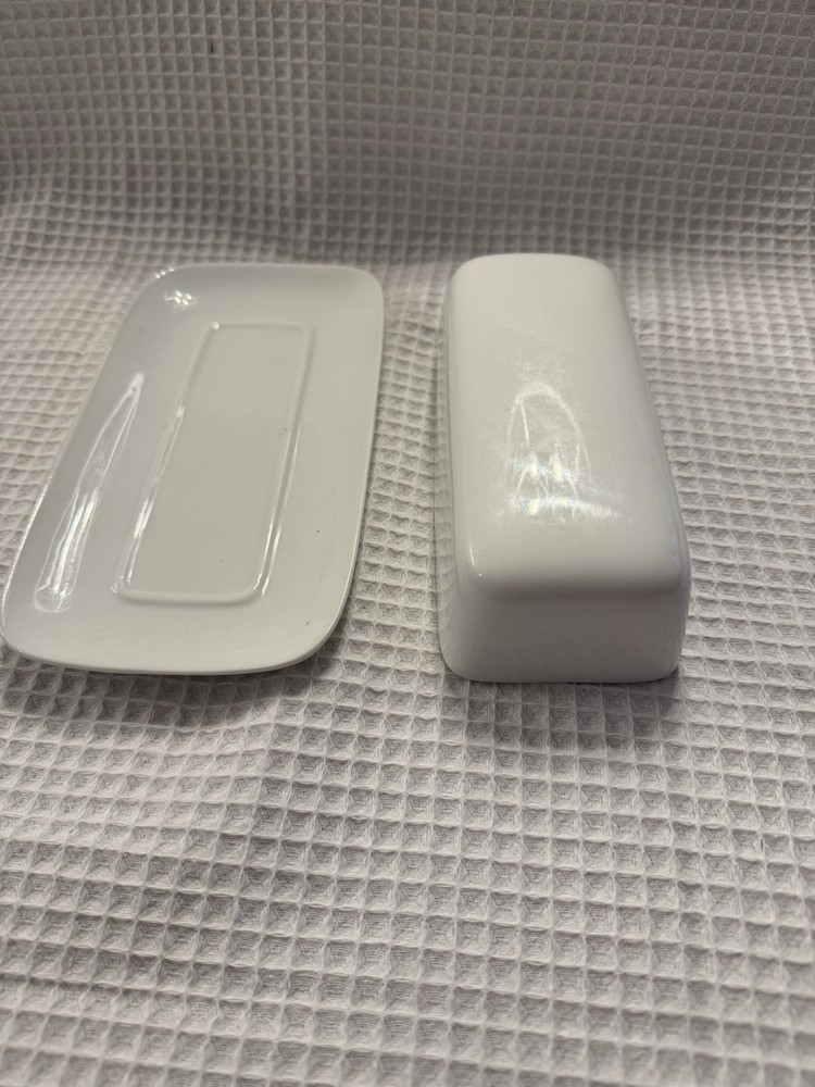 Home White porcelain Covered Butter Dish Rectangular Microwave Dishwasher Safe