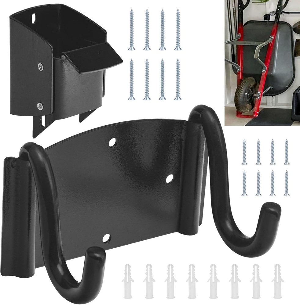 Wheelbarrow Storage Bracket - 90 lbs Capacity, Heavy Duty Hook Black