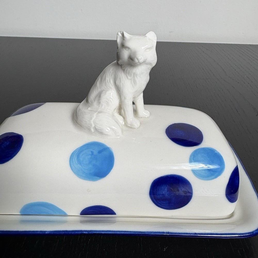 ANTHROPOLOGIE Dotty Fox Ceramic Butter Dish -- FLAWED, Read