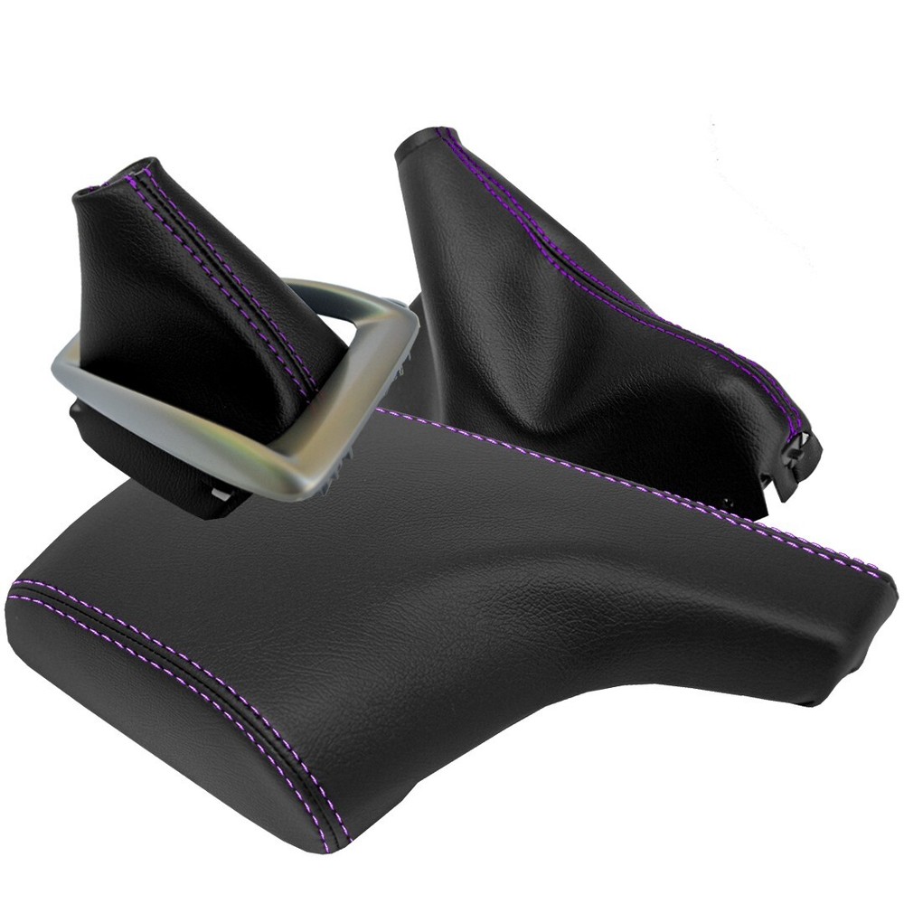 Fits 14-16 Mazda 3 Leather Console Automatic & Brake Boot Purple Stitch