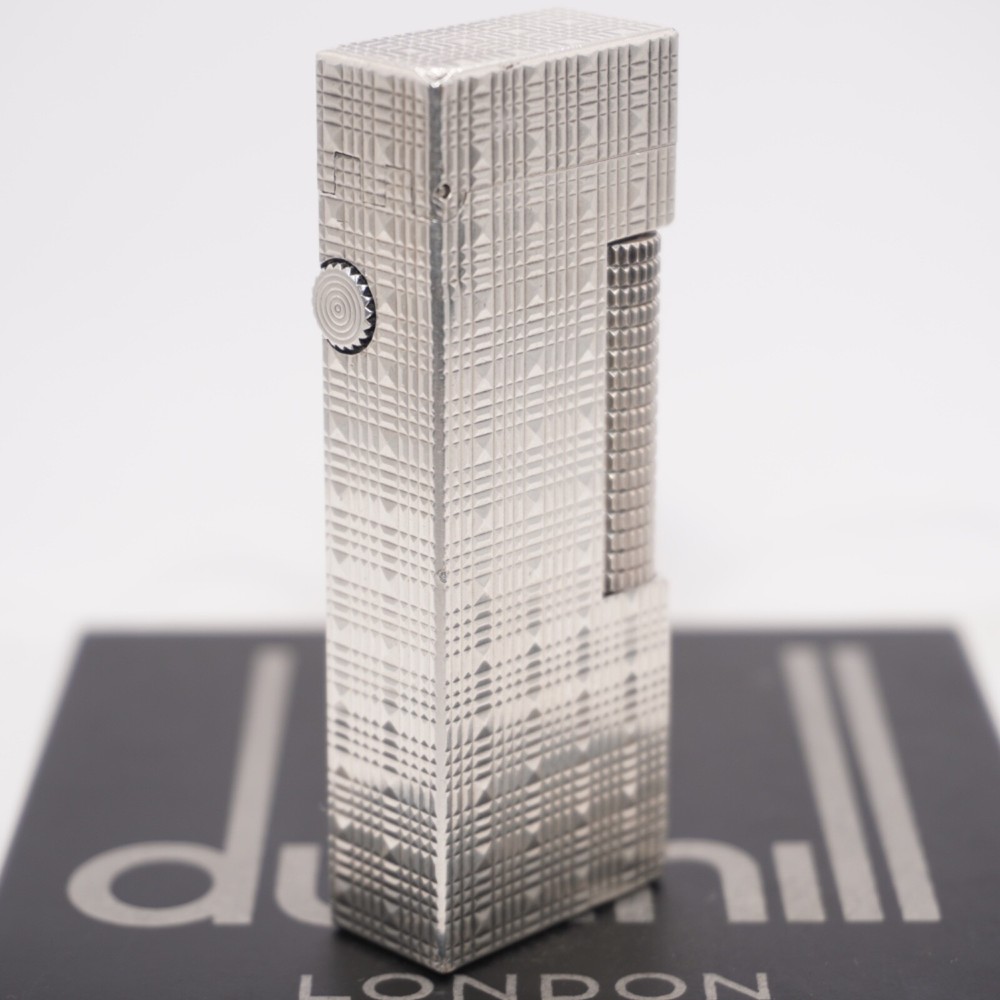 Dunhill Lighter Silver Tartan Pattern-Ultrasonically Cleaned_Working