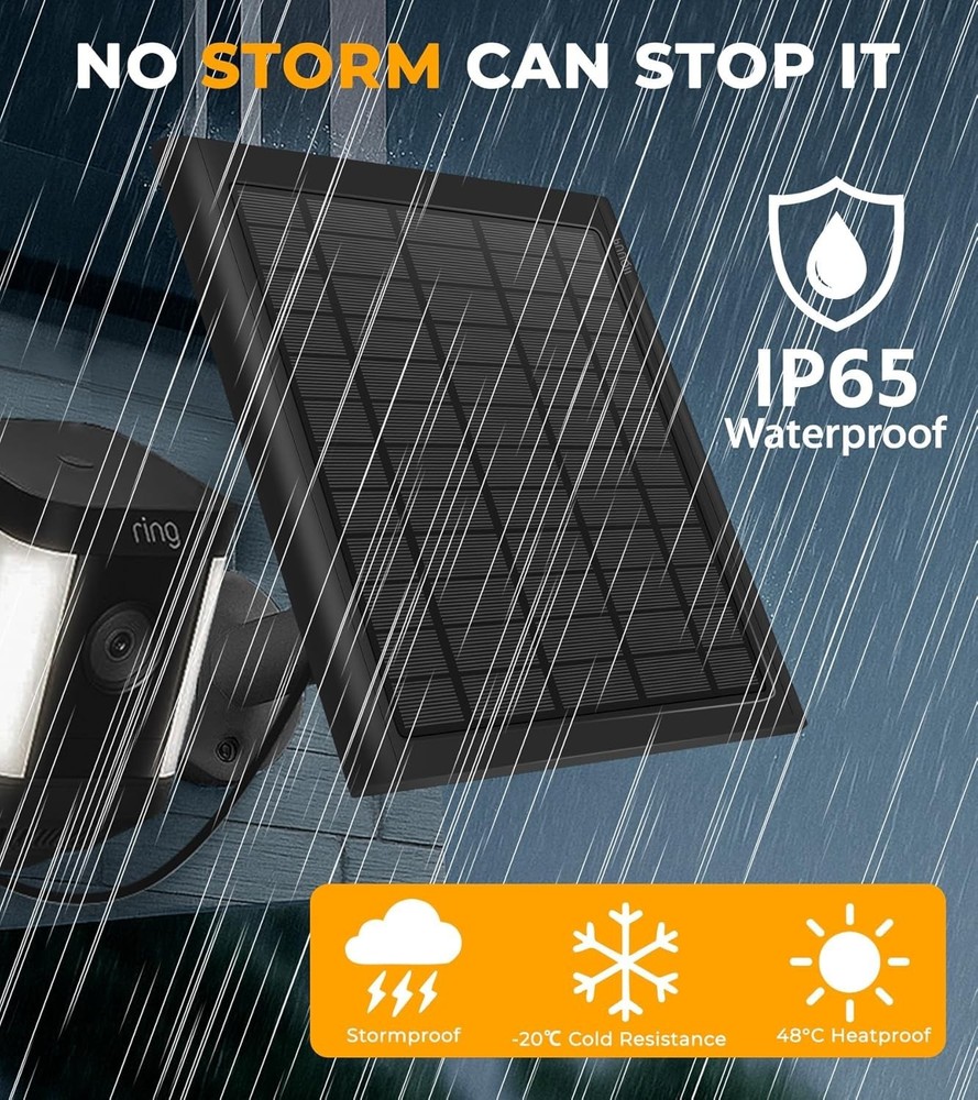 8W Solar Panel Ring Camera 2-Pack Solar Panel Charger Compatible W/ Ring Stick