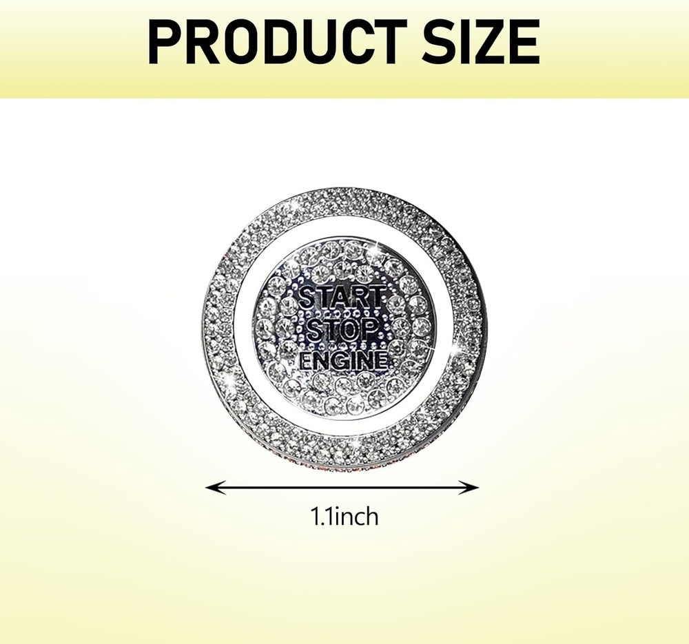 2 PCS Bling Car One-Button Start Button Bezel Decoration Kit, Ignition Switch Co