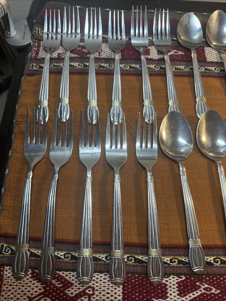 Alco ACV5 Gold Accent Stainless Glossy Flatware 42 Pc Set