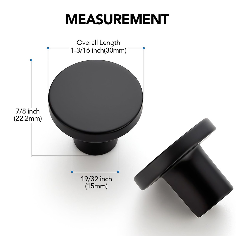 10 Pack Black Cabinet Knobs, 1-1/5 Inch Round Drawer Knobs for Kitchen Cabine...