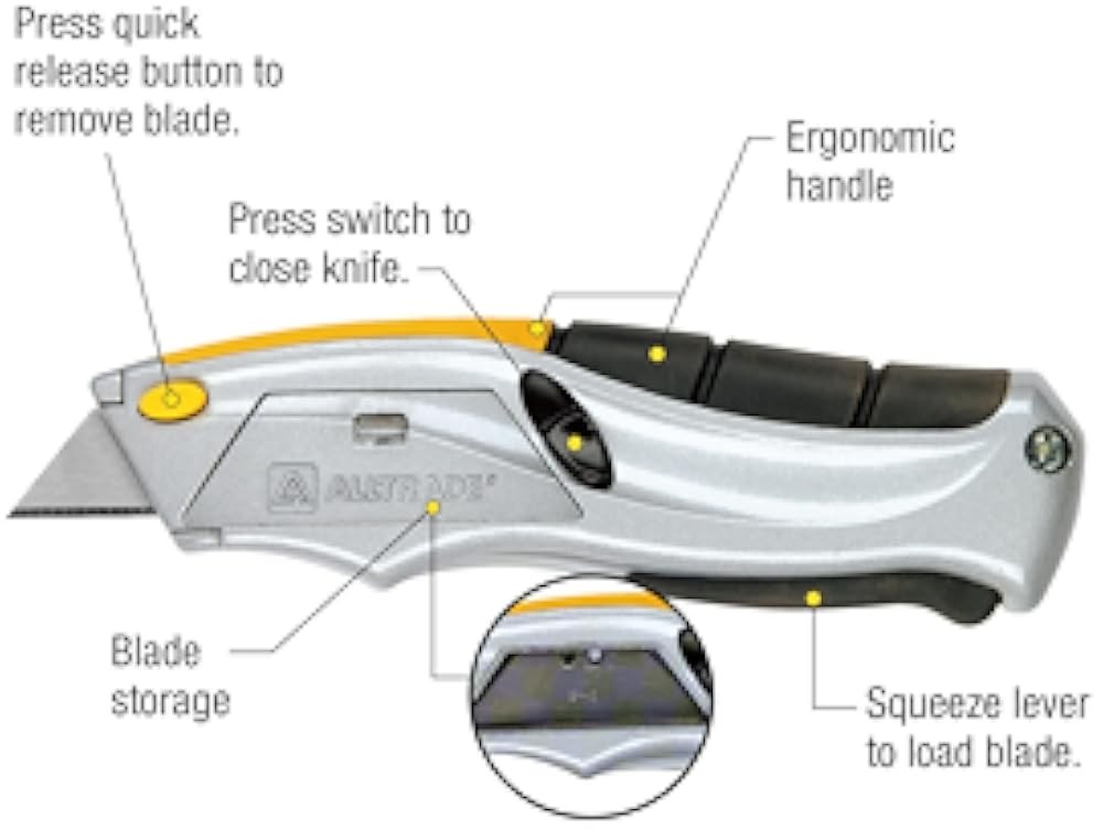 Squeeze Utility Knife, Auto-Loading Squeeze, 6 Heavy-Duty Blades