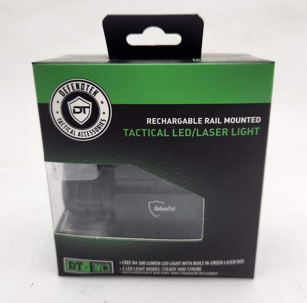 NEW DT-M3 DefendTek Tactical Flashlight - Rail-Mounted Flashlight & Green Laser