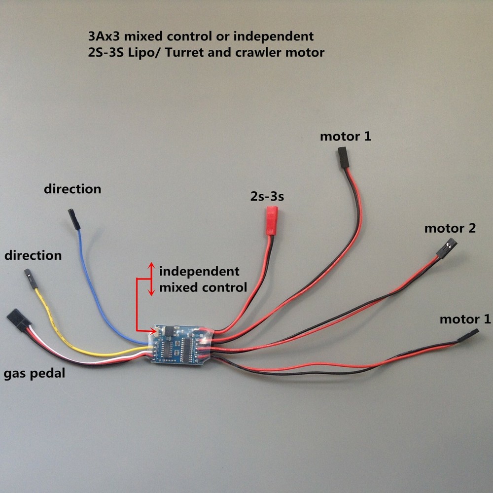 3Ax3 Brushed ESC two-way mixed control Speed Controller RC Tank 7.4v -11.1v