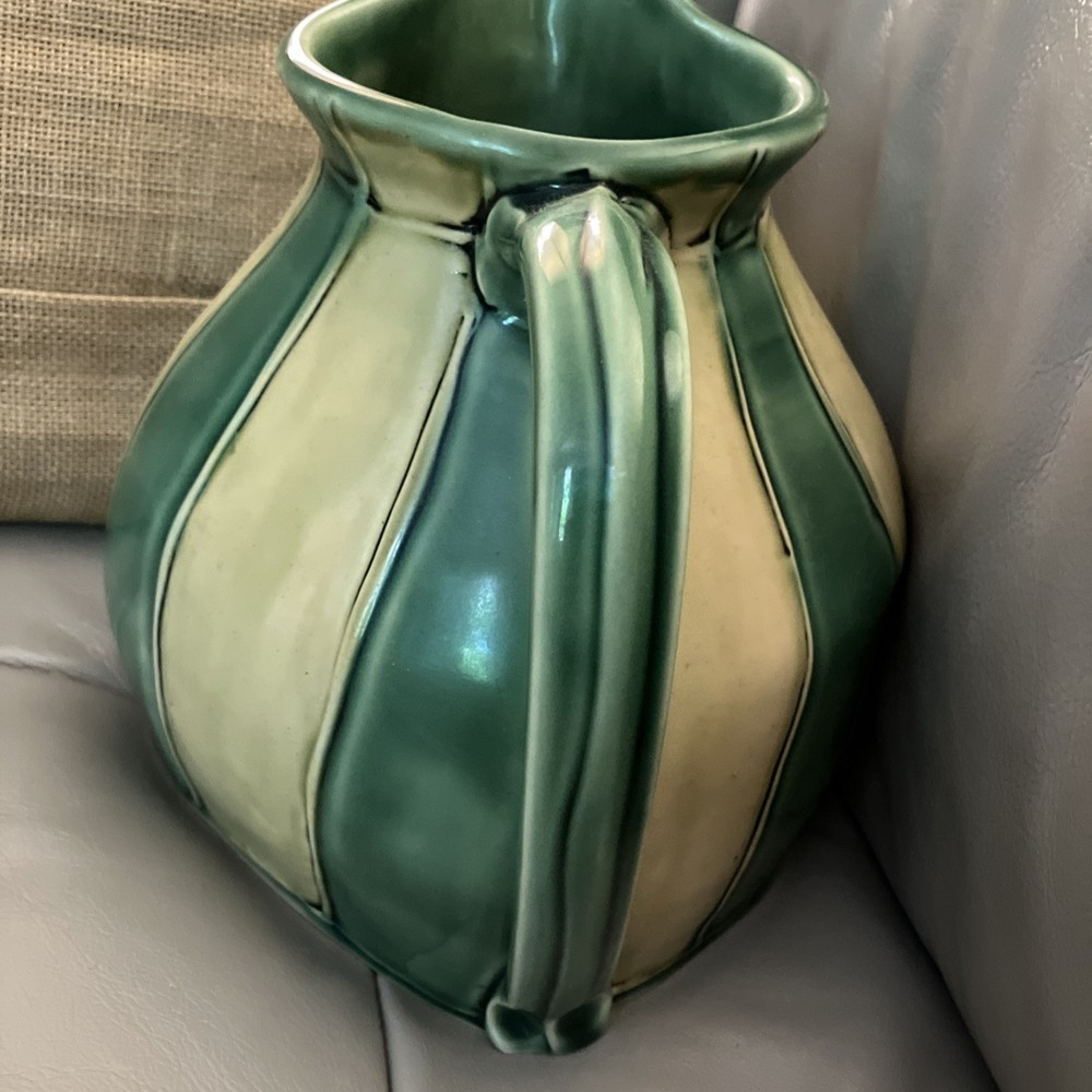 Handmade Art Pottery Pitcher Vase Squared Base Signed