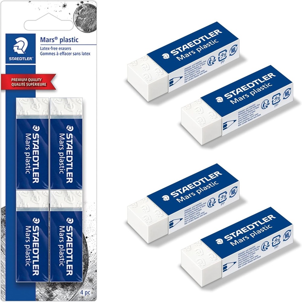 Mars Plastic Vinyl Erasers (4-Pack), White Erasers for Clean & Precise Results -