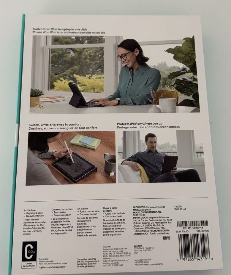 Logitech Slim Folio Bluetooth Keyboard Folio Case for iPad 5th 6th Gen, Black