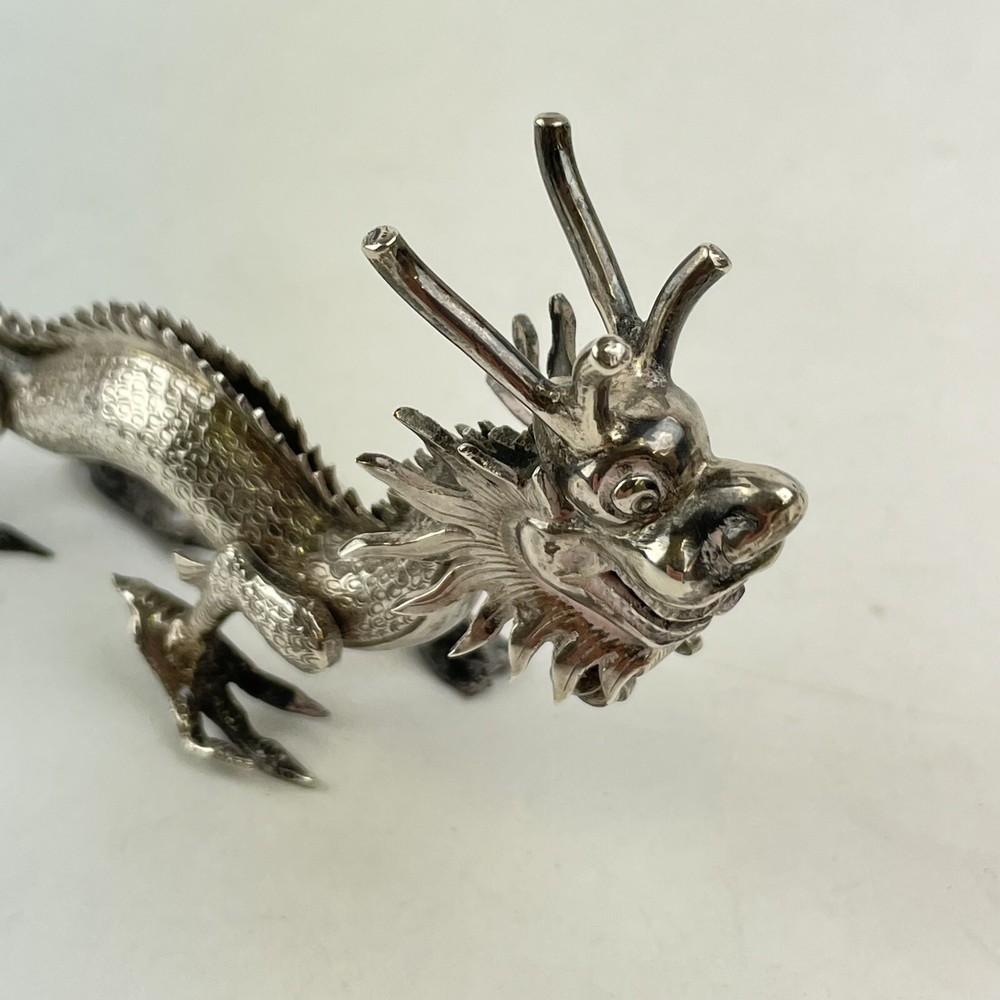 Antique Chinese Export Solid Silver Dragon Figures Miniature Possibly Wang Hing